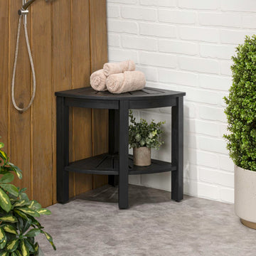 Maris 18" Classic Coastal Solid Acacia Wood Indoor/Outdoor Corner Shower Bench with Shelf